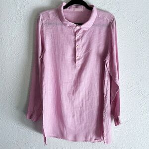 CP Shades Pink Linen Tunic Top Long Sleeve Boho Lagenlook Small